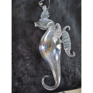 Glass Seahorse Christmas Ornament Crystal Hand Blown Alessandra Opalescent